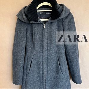 ✨🏷Zara: Charcoal/Gray Heavy Wool Zip-Up Coat with Hood (EUC)